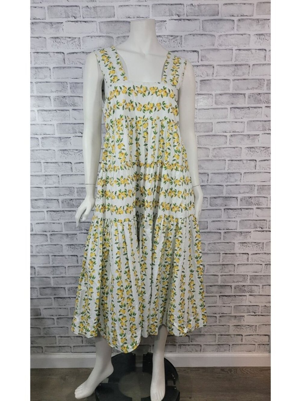 Anthropologie Helena Midi Dress Lemon Print Tiered Size Medium Flowy